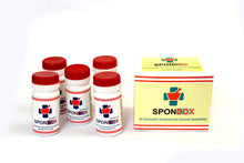 Complete packaging of 40 days course of spondox with 5 plastic bottles that come inside it.